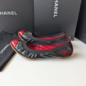 CHANEL Black and Red Flats